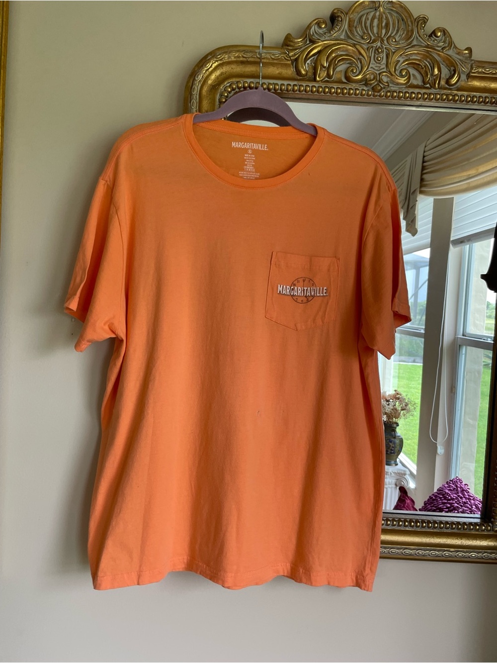 Margaritaville It’s Five O/Clock SomeWear Orange Pocket Cotton Tee. X/L